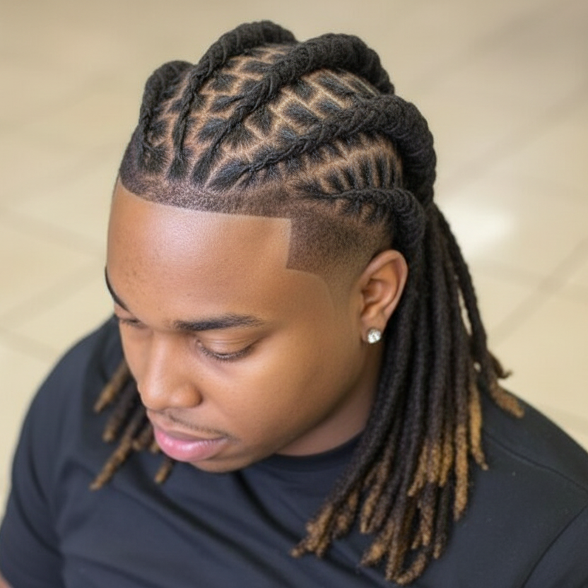 Barrel twists with cornrow pattern