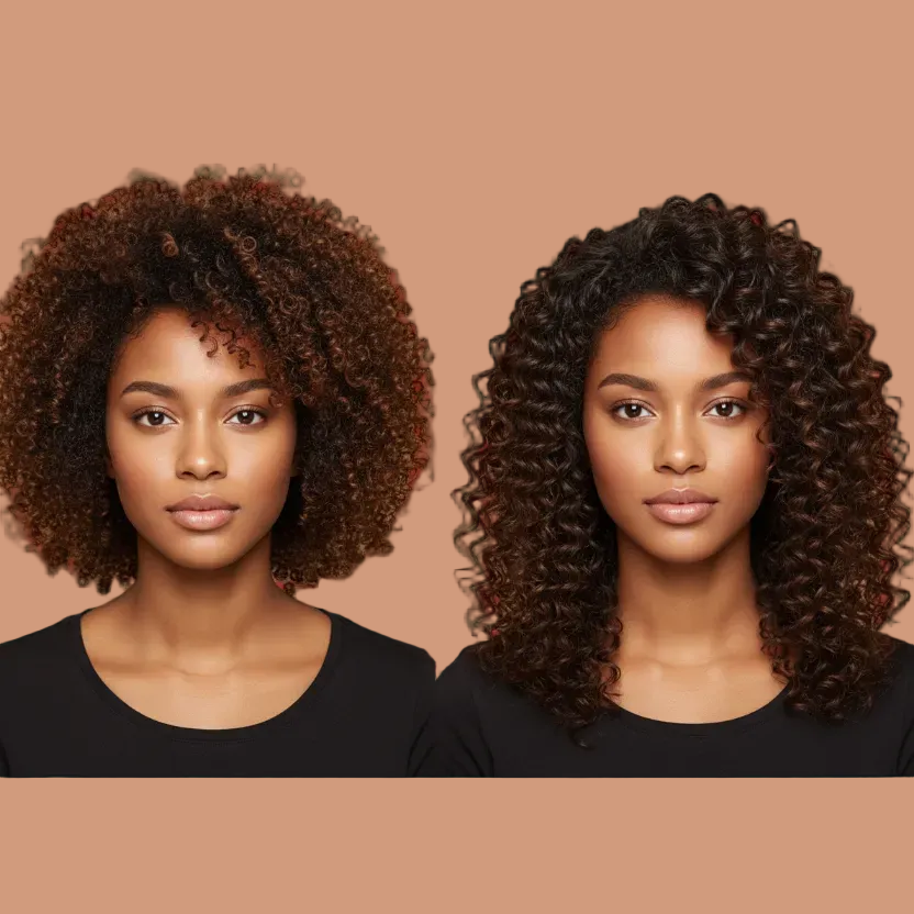 Before and after curly perm transformation