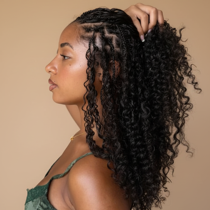 Boho braids on beige background