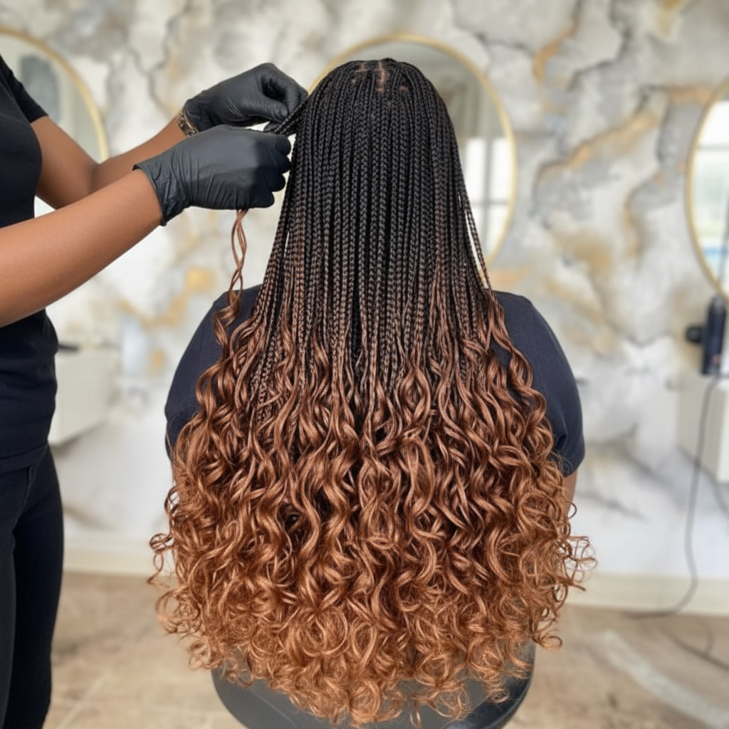 Box Braids Ombre Sfondo Salone Beige