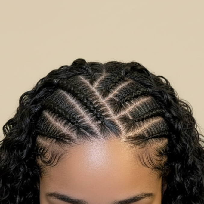 Cornrow braids top-front view