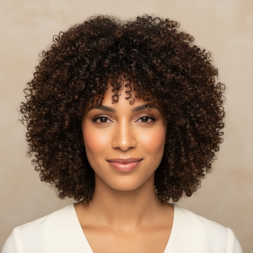 Curly deva cut frontal view