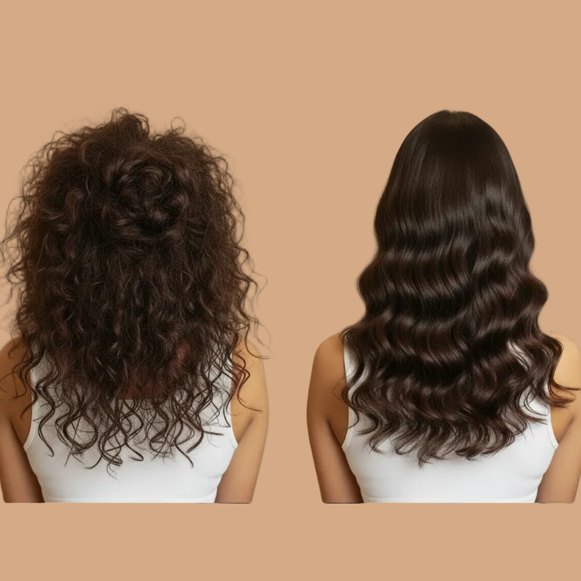 Curly Hair Before and After - Light Beige Background