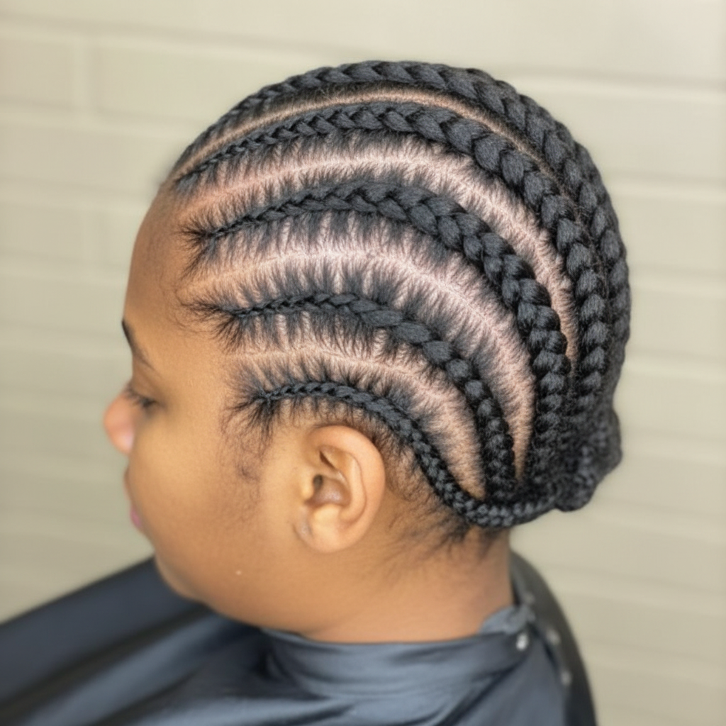 Curved cornrows light beige background
