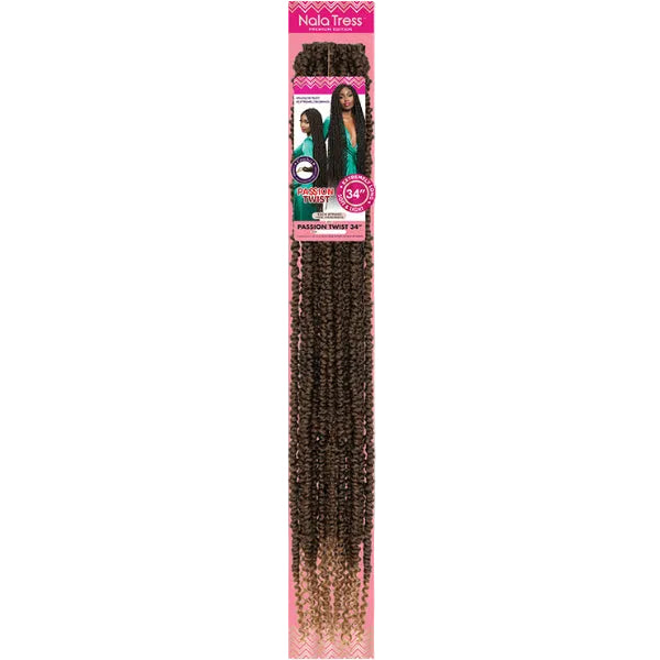 Nala Tress Straight Hair Set in a pink retail package, showing dark brown to light blonde ombre curly hair extensions.