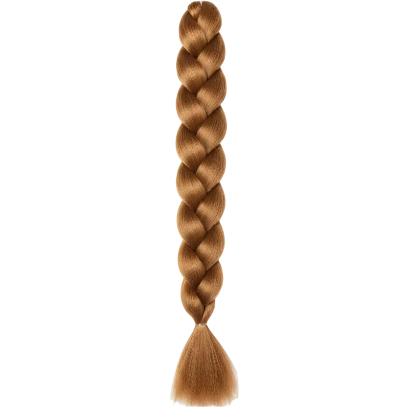 A single long braided hair extension or braid piece in a warm light brown shade, centered on a plain white background.