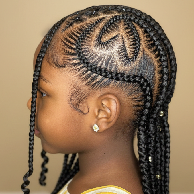 Girl with tribal braids in beige salon