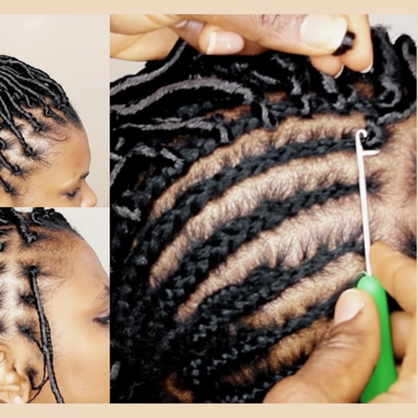 Hair braiding image with beige background