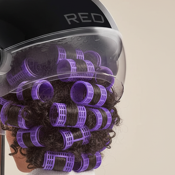 Hair dryer from behind with beige background