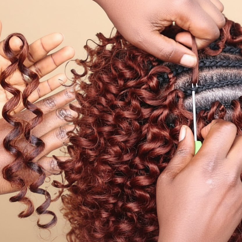 Hair styling image with beige background