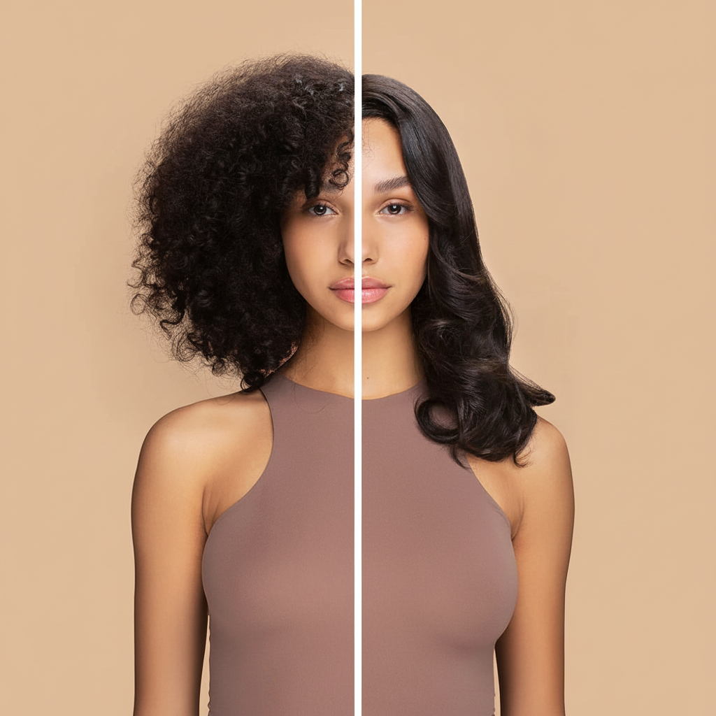 Hair transformation with light beige background
