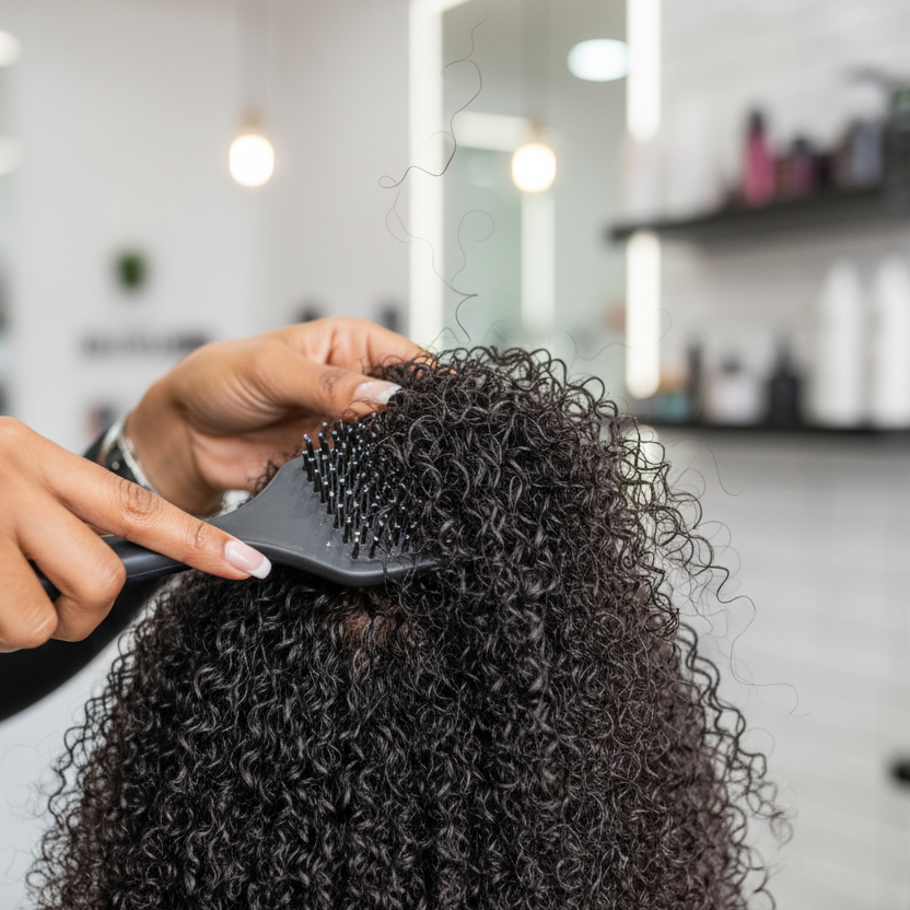 Hairdresser detangling 4C hair
