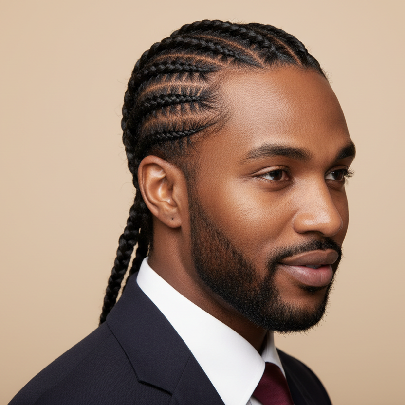 Intricate cornrows with crossovers and zigzags