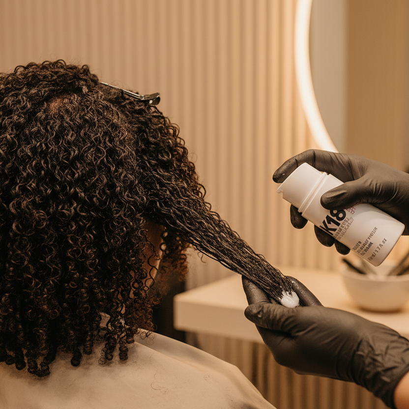 K18 treatment with product on 4C hair