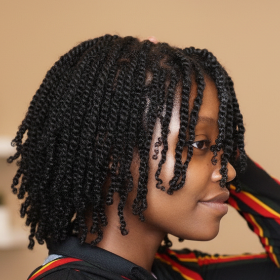 Mini twists side profile with beige background