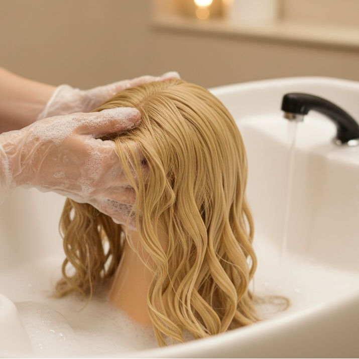 Wig being washed