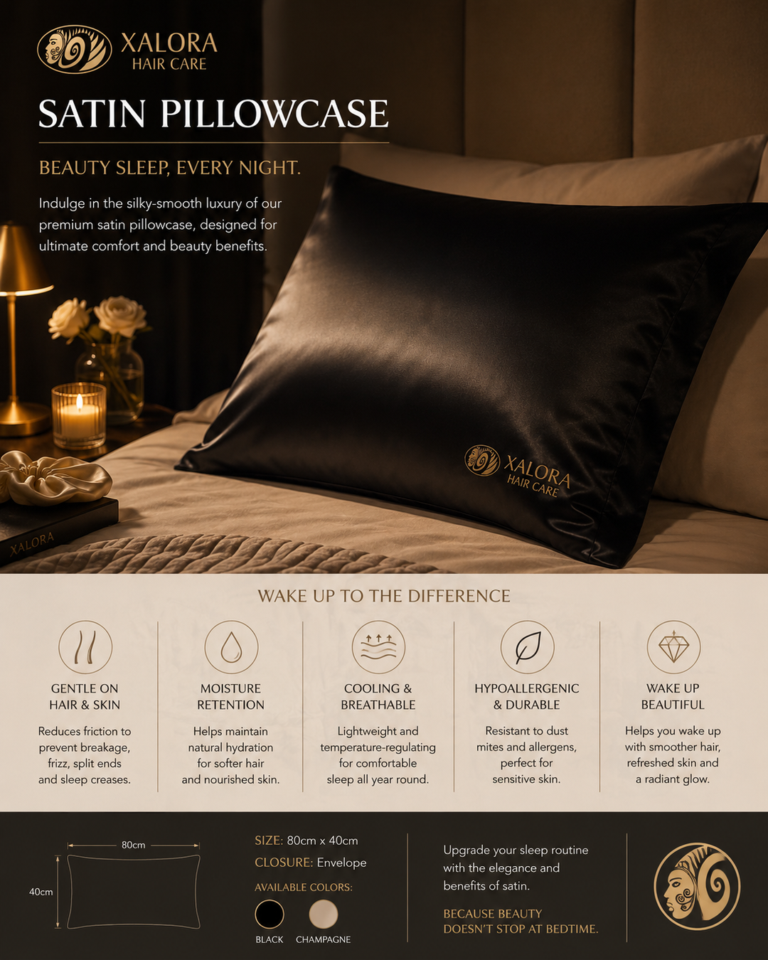 Xalora Satin Pillowcase 80cm x 40cm