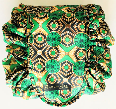 Brown Skin Afroprint Drawstring Cosmetic Bag Green