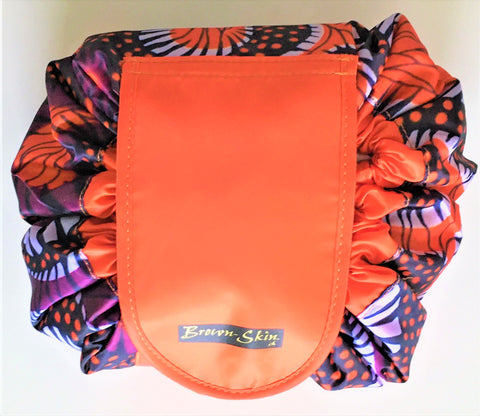 Brown Skin Afroprint Drawstring Cosmetic Bag Orange