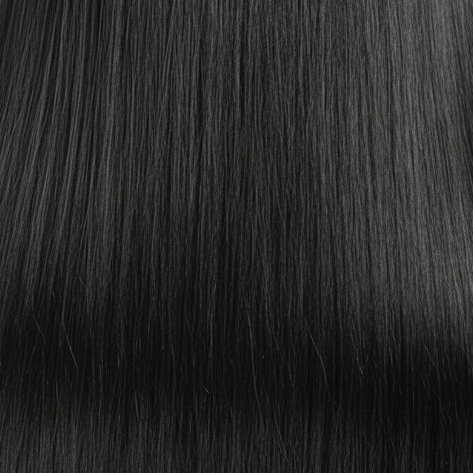 Pre-stretched black synthetic hair extensions