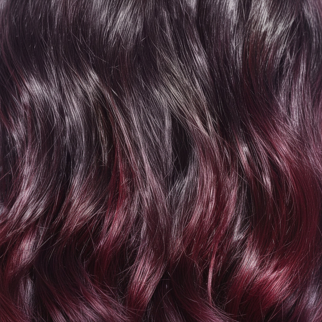 A straight black synthetic hair extension.