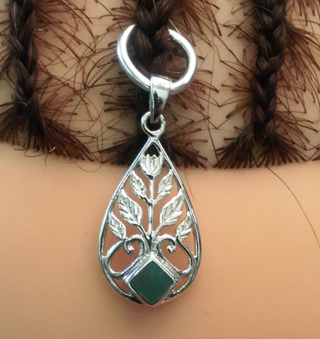 Silver Jewelry Leaf and Malachite Pendant