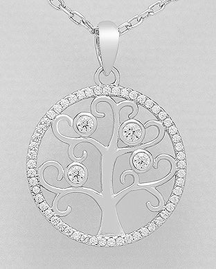 Silver Jewelry Tree of Life rhinestones